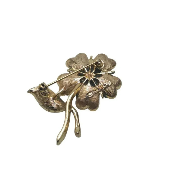 Sarah Coventry Blue Faux Turquoise 1964 Flower Brooch Signed Gold Tone Vintage - Picture 3 of 4